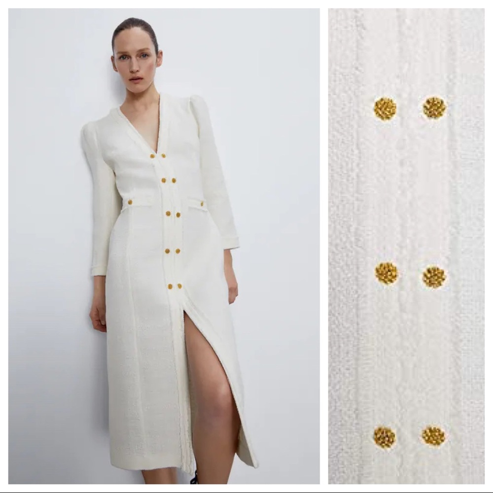 NWT. Zara White Tweed Midi Dress. XL.